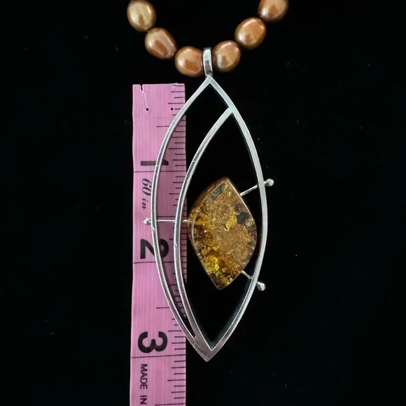 NWOT Hawaiian Kukui Nut Necklace with Amber & Sterling Silver Pendant - Picture 7 of 9